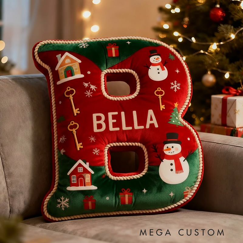 Personalized Christmas Initial Pillow Graphic 3D Print Custom Name Pillow Holiday Gift Cozy Home Accent Soft Cushion Gift for Kids Family