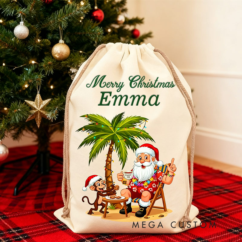 Personalized Tropical Holiday Santa Sack Christmas Sack for Travel Lovers
