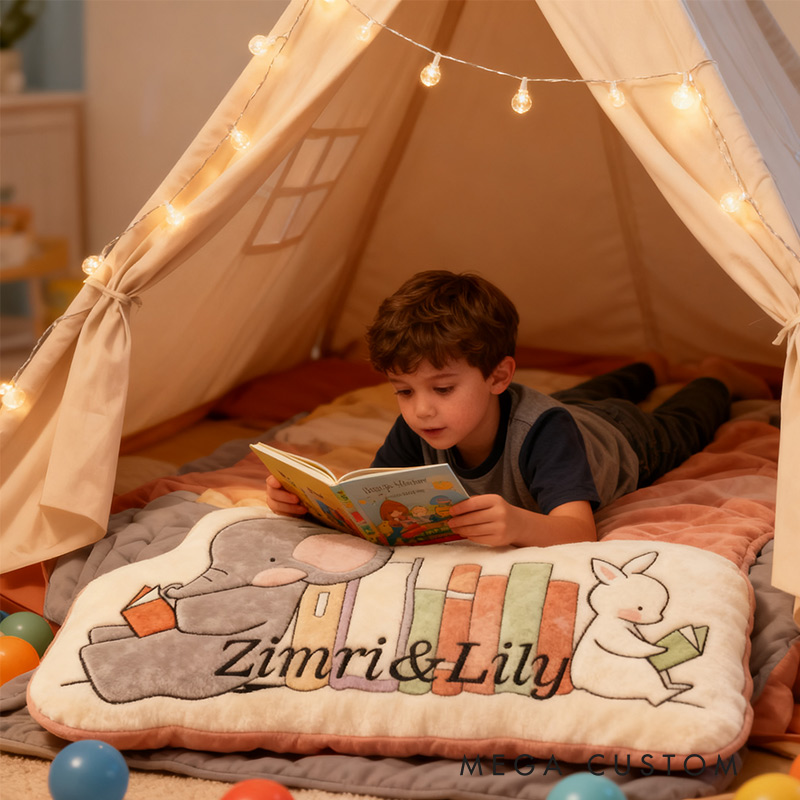 Personalized Elephant and Rabbit Book Buddy Pillow Graphic 3D Print Gift for Reading Lovers