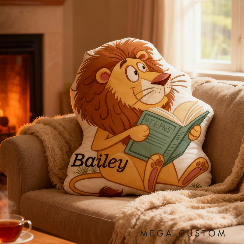 Personalized Lion's Tale Pillow Graphic 3D Print Gift for Reading Lovers
