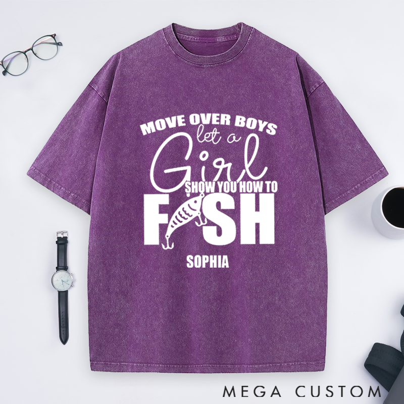 Personalized Fishing Custom Name T-Shirt Funny Move Over Boys Sweatshirt Soft Cotton Perfect Gift for Female Fishing Enthusiasts