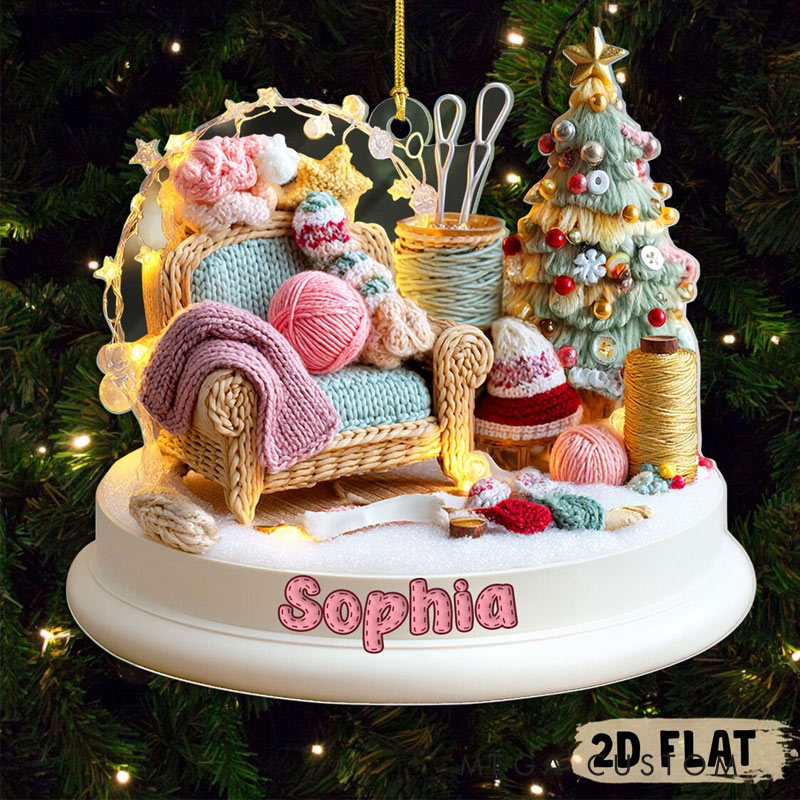 Personalized  Knitting Nook Christmas Ornament Crochet Corner Ornament Yarn Nook Xmas Decor for Crochet Lover
