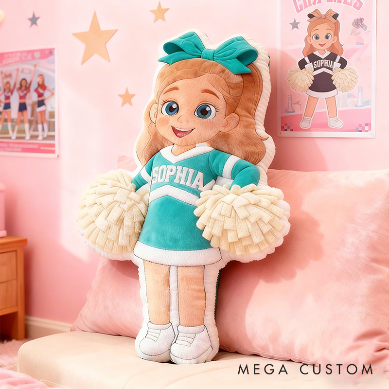 Personalized Cute Cheerleader Pillow with Custom Name for Girls and Cheer Squad Members