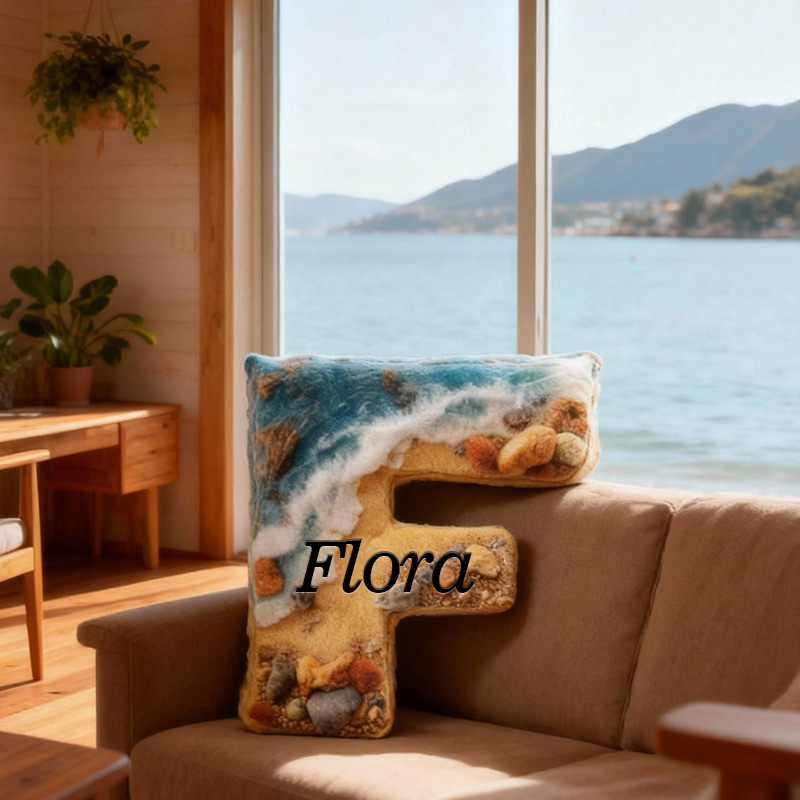 Personalized Coastal Serenity Initial Pillow Graphic 3D Print Pillow for Travel Lovers