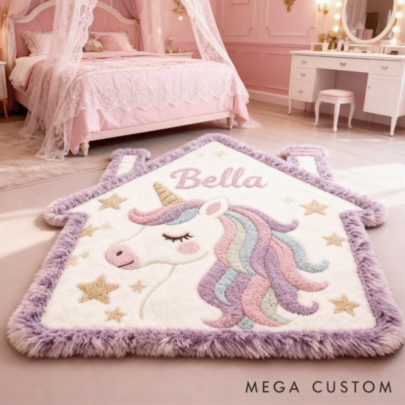 Personalized Rug for Kids Room House-Shaped Soft Plush Carpet Custom Name Children’s Bedroom Decor First Christmas in New Home Gifts
