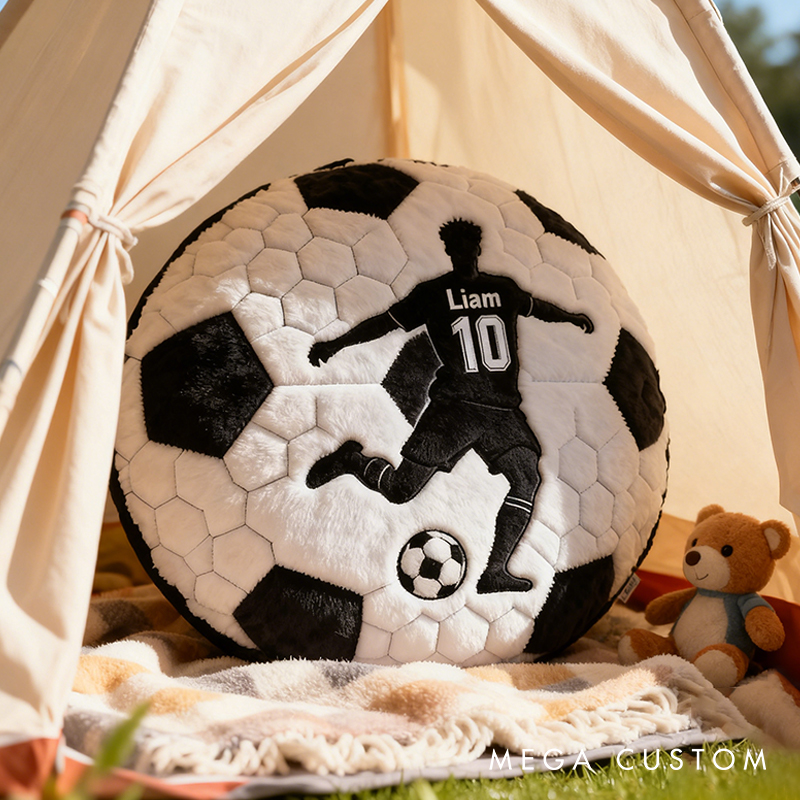Personalized Soccer Pillow with Custom Name and Player Silhouette for Kids and Fans