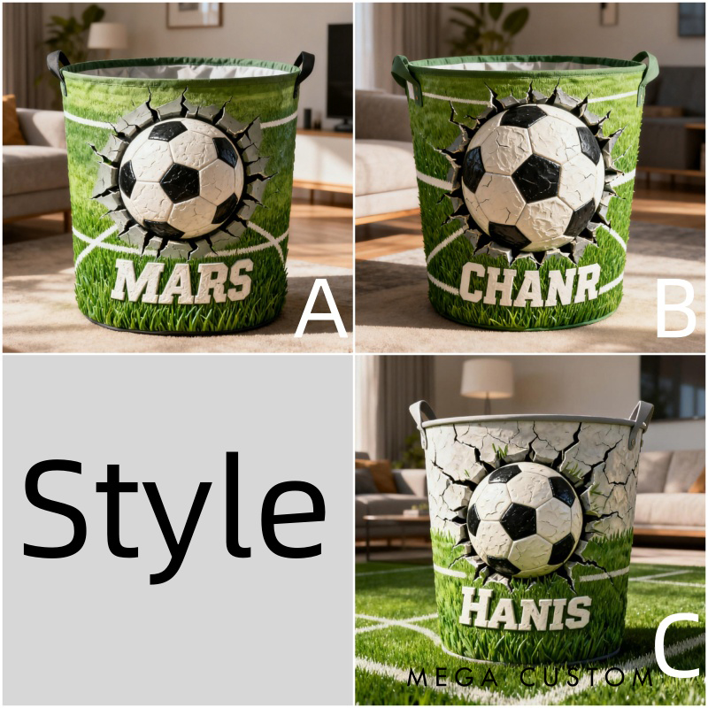 Personalized Soccer Storage Basket with Custom Name and Dynamic Design for Soccer Fans