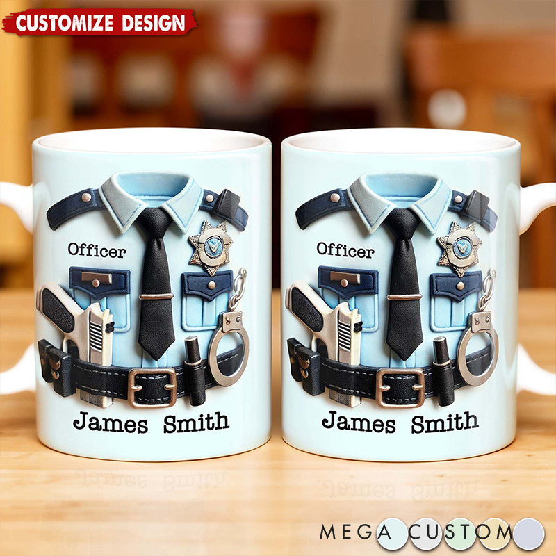 Personalized Police Officer Mug Custom Name Law Enforcement Coffee Cup Choose Color Badge Uniform Design Gift for Cops and Polices