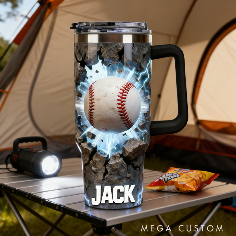 Personalized Baseball Tumbler with Custom Name and Cracked Design for Baseball Lover