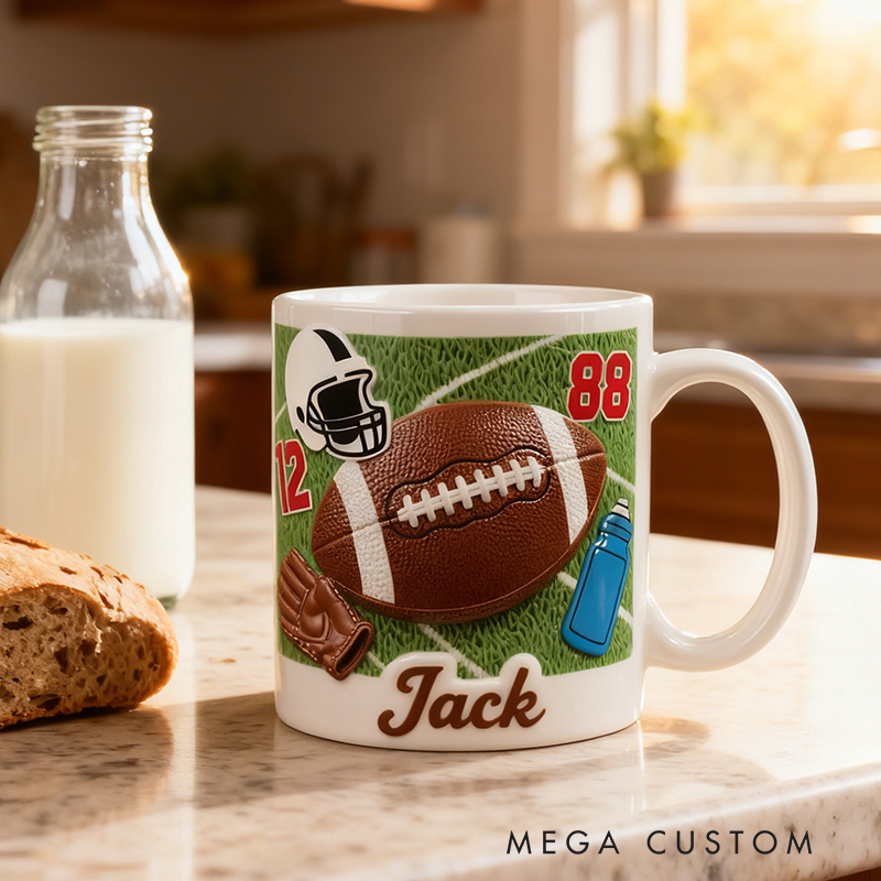 Personalized Football Coffee Mug with Dynamic Field and Custom Name for Fans
