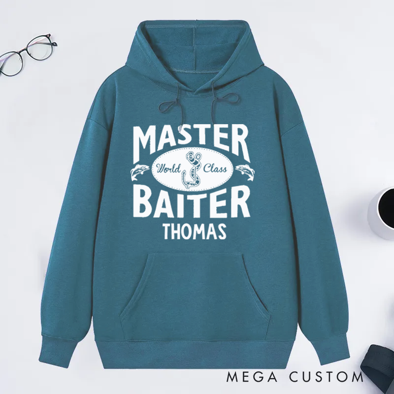 Personalized Fishing Hoodie Master Baiter Design Custom Name Funny Gift for Fishing Enthusiasts Comfortable and Stylish Apparel