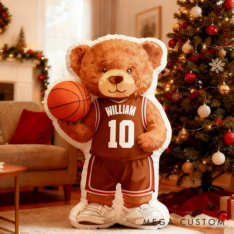 Personalized Basketball Bear Pillow with Custom Name and Jersey Number for Kids and Basketball Lovers