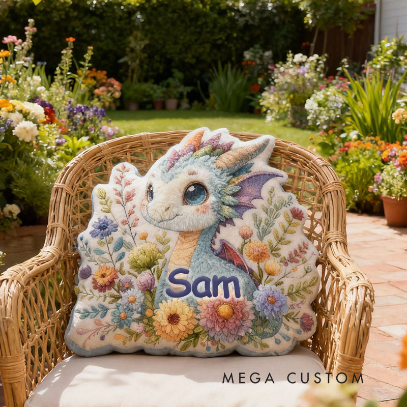 Personalized Floral Dragon Garden Pillow with Custom Name Graphic 3D Print Pillow for Gardening Lovers