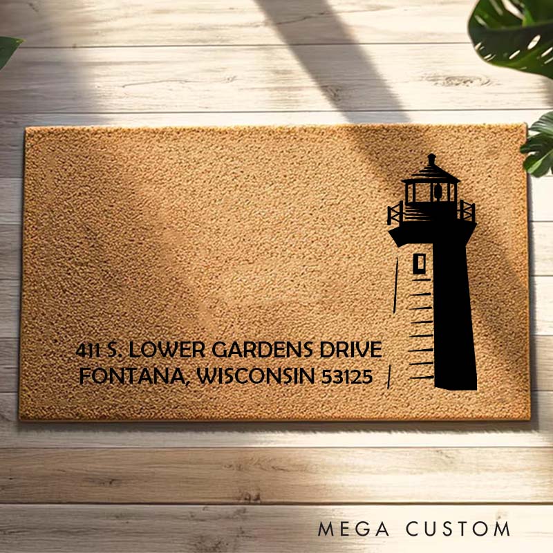 Personalized Lighthouse Doormat Custom Address Design Durable Coir Welcome Mat Unique Home Entryway Decor Perfect Gift For Housewarming Or New Home