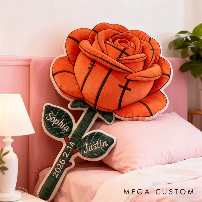 Personalized Basketball Rose Pillow for Couples with Names and Date Perfect Valentine's Day Gift