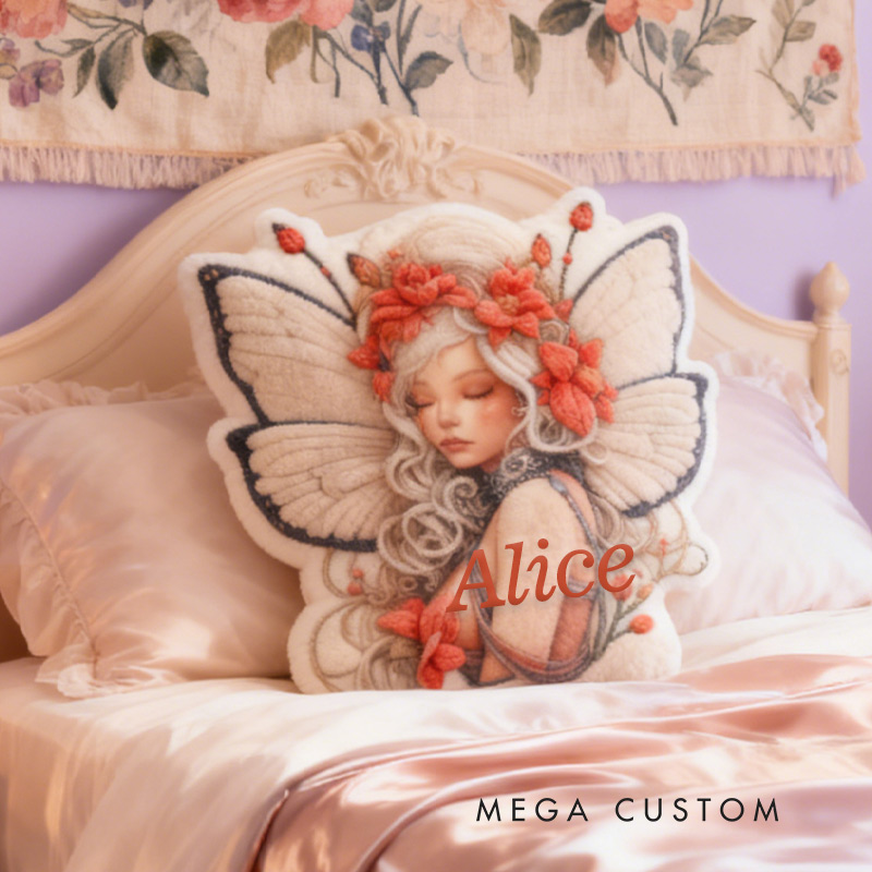 Personalized Floral Winged Fairy Pillow with Custom Name Graphic 3D Print Pillow for Gardening Lovers