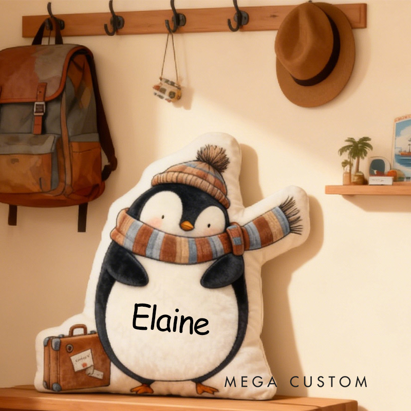 Personalized Wandering Penguin Travel Pillow with Custom Name Graphic 3D Print Pillow for Travel Lovers