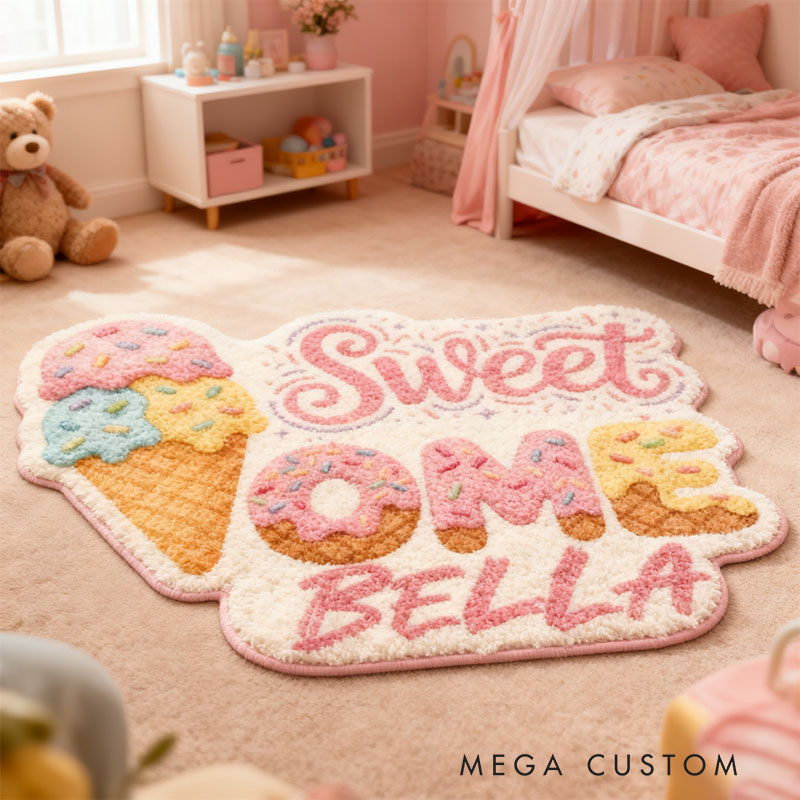 Personalized Sweet Home Ice Cream Rug Custom Name Soft Durable Doormat Decorative Accent For Kids Rooms Playrooms Or Home Decor Housewarming Gifts