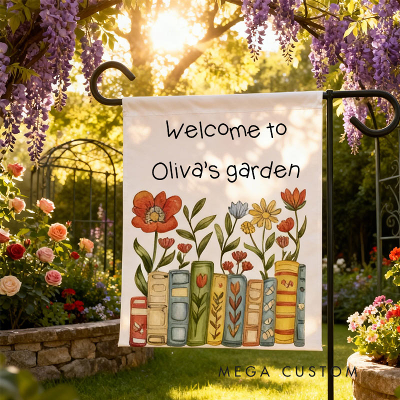 Personalized Literary Blooms Garden Flag Yard Flag Spring Garden Flag Summer Decor Double Sided for Garden Lovers