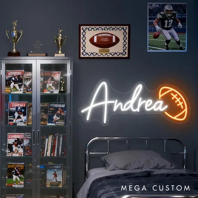 Personalized Football Neon Sign with Custom Name for Bedrooms or Game Rooms