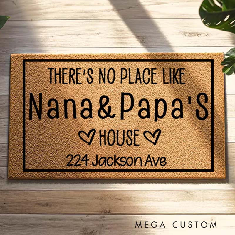 Theres No Place Like Grandparents House Doormat Custom Welcome Mat for Grandparents Gift Personalized Home Decor Nana And Papa Housewarming Gifts