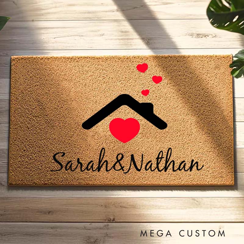 Personalized Heart Design Doormat Custom Welcome Mat Durable Coir Rug Decorative Accent For Entryways Porches Or Housewarming And Couple Gifts