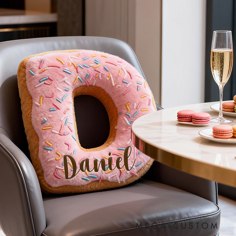 Personalized Pink Sprinkle Initial Pillow Graphic 3D Print Pillow with Name for Baking Lovers 
