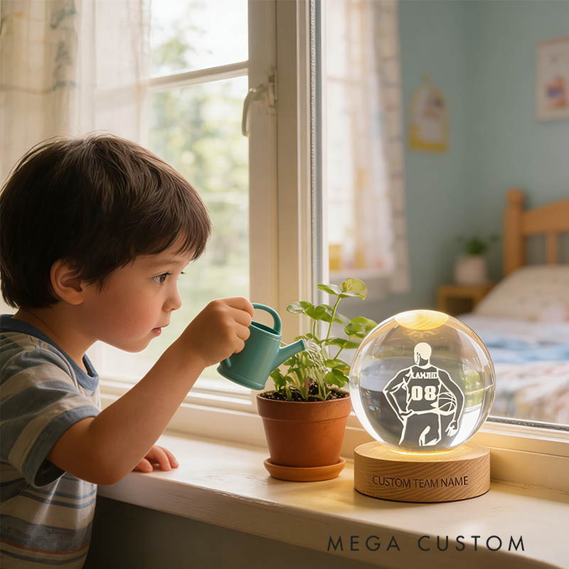 Personalized 3D Basketball Crystal Keepsake with LED Base for Players, Teams, and Fans