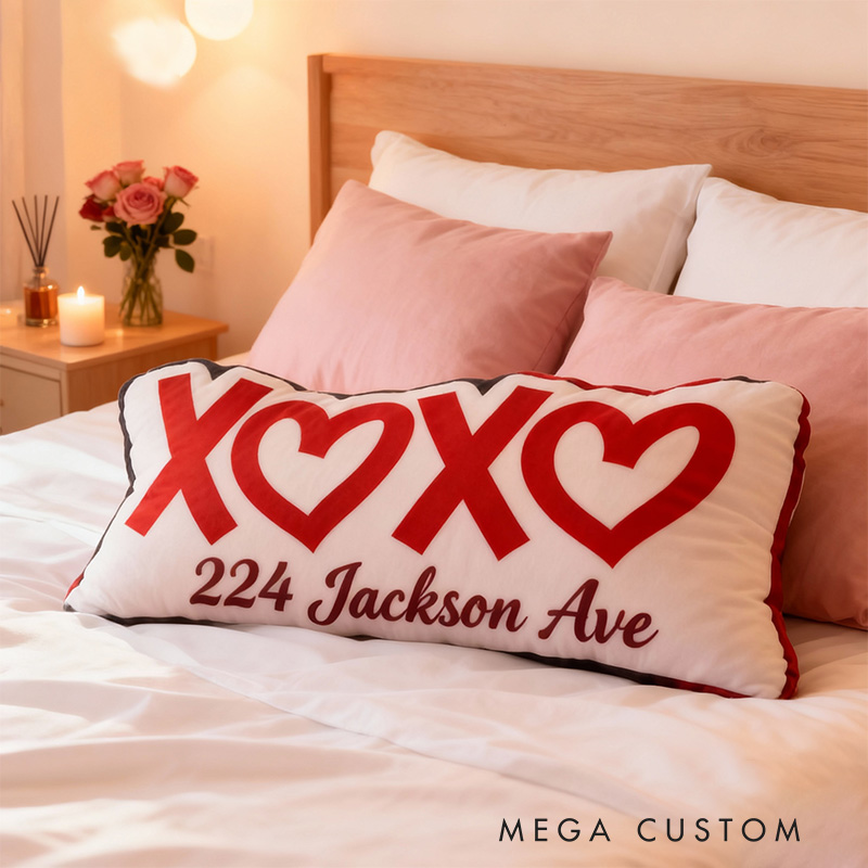 Personalized XOXO Throw Pillow Custom Couple Decorative Cushion Soft Accent For Bedroom Living Room Or Unique Housewarming And Valentine Gifts