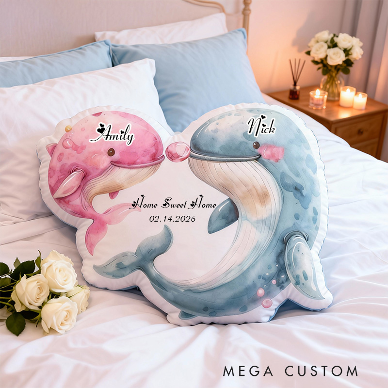 Personalized Dolphin Couple Pillow Custom Name And Date Design Soft Decorative Cushion Unique Accent For Bedroom Living Room Wedding Anniversary Gifts