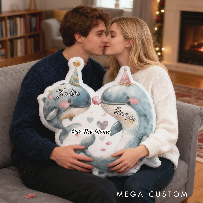 Personalized Dolphin Couple Pillow Custom Name Soft Decorative Cushion Cute Accent For Bedroom Living Room Wedding Anniversary Or Housewarming Gifts