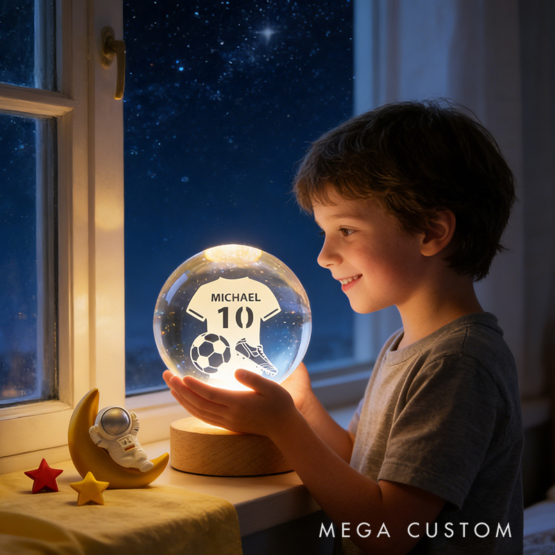 Personalized 3D Soccer Crystal Ball with Custom Name and Jersey Number for Fans and Athletes