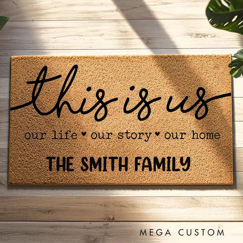 Personalized This Is Us Doormat for New Home Custom Family Welcome Mat Perfect Housewarming Gift for Entryway Decor Durable Indoor Outdoor Floor Rug