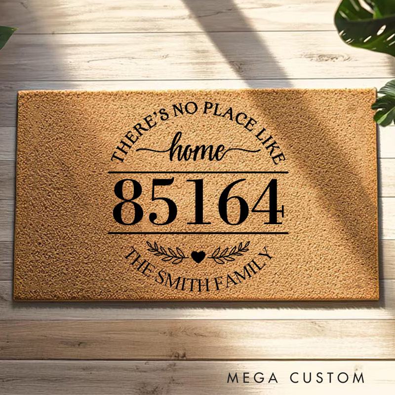 Personalized There's No Place Like Home Doormat Custom Zip Code And Family Name Durable Coir Rug Decorative Accent For Entryways Or Housewarming Gifts