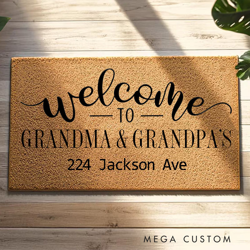Personalized Welcome To Grandma and Grandpas Doormat Custom House Doormat Durable Coir Rug Stylish Decorative Accent For Entryways Housewarming Gifts