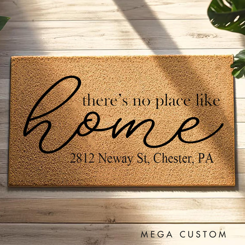 Personalized There's No Place Like Home Doormat Custom Address Design Durable Coir Rug Decorative Accent For Entryways Housewarming Gifts