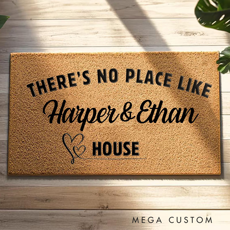 Personalized There's No Place Like Custom Couple House Doormat Durable Coir Rug Decorative Accent For Entryways Wedding Anniversary Or Love Gifts