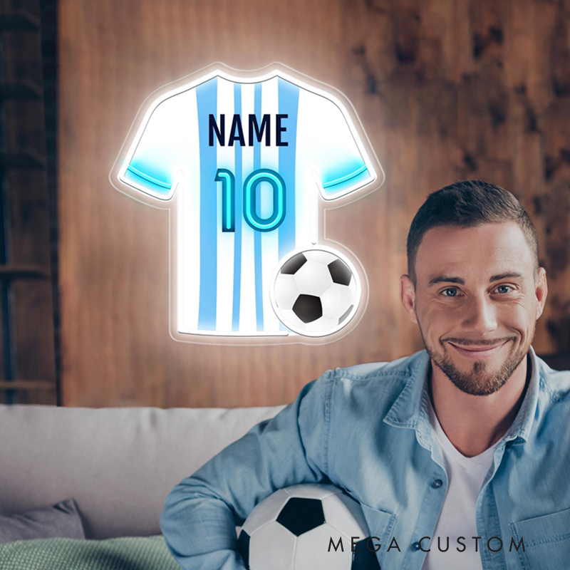 Personalized LED Soccer Jersey Neon Sign with Custom Name and Number for Soccer Enthusiast