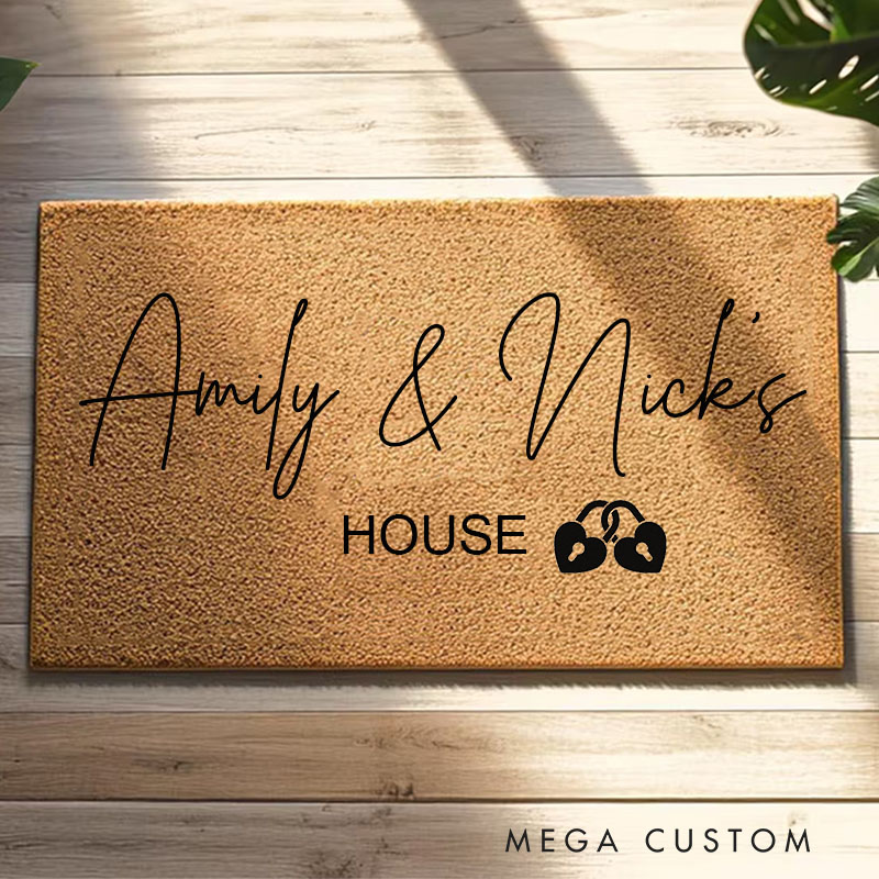 Personalized Couple House Doormat Custom Name Durable Coir Rug Decorative Accent For Entryways Wedding Anniversary Housewarming Or Weddings Gifts