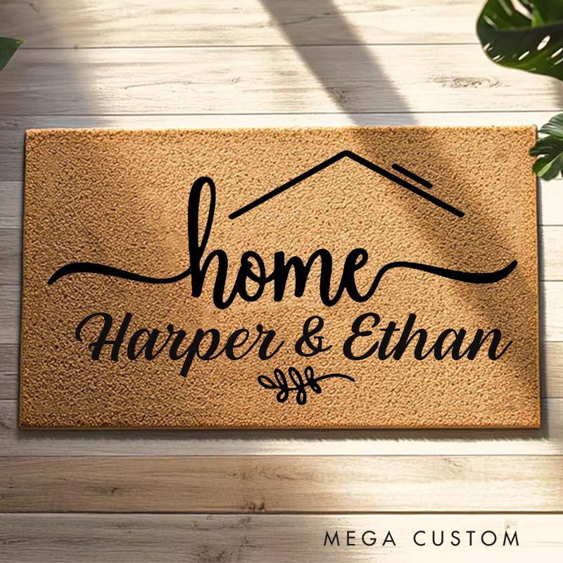 Personalized Couple House Doormat Custom Name Durable Coir Rug Decorative Accent For Entryways Wedding Anniversary Housewarming Or Weddings Gifts