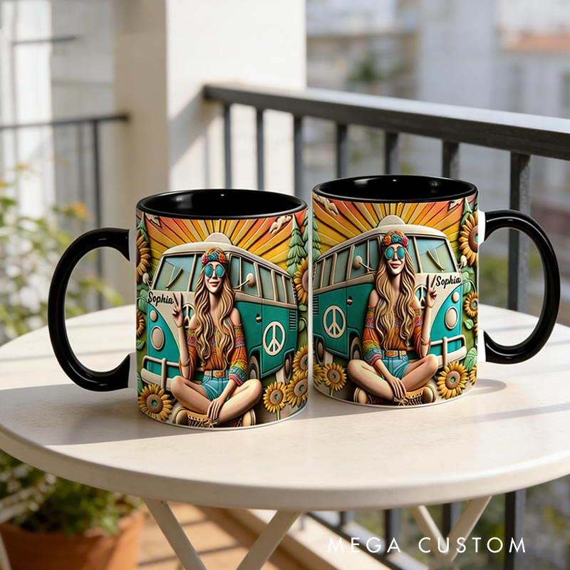 Personalized Hippie Soul Accent Mug Colorful Hippie Car Hippie Coffee Mug Bohemian Coffee Mug