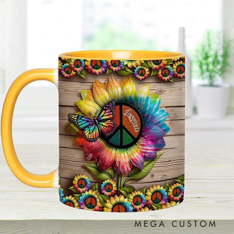 Personalized Hippie Accent Mug Custom Name Hippie Flower Hippie Coffee Mug Bohemian Coffee Mug