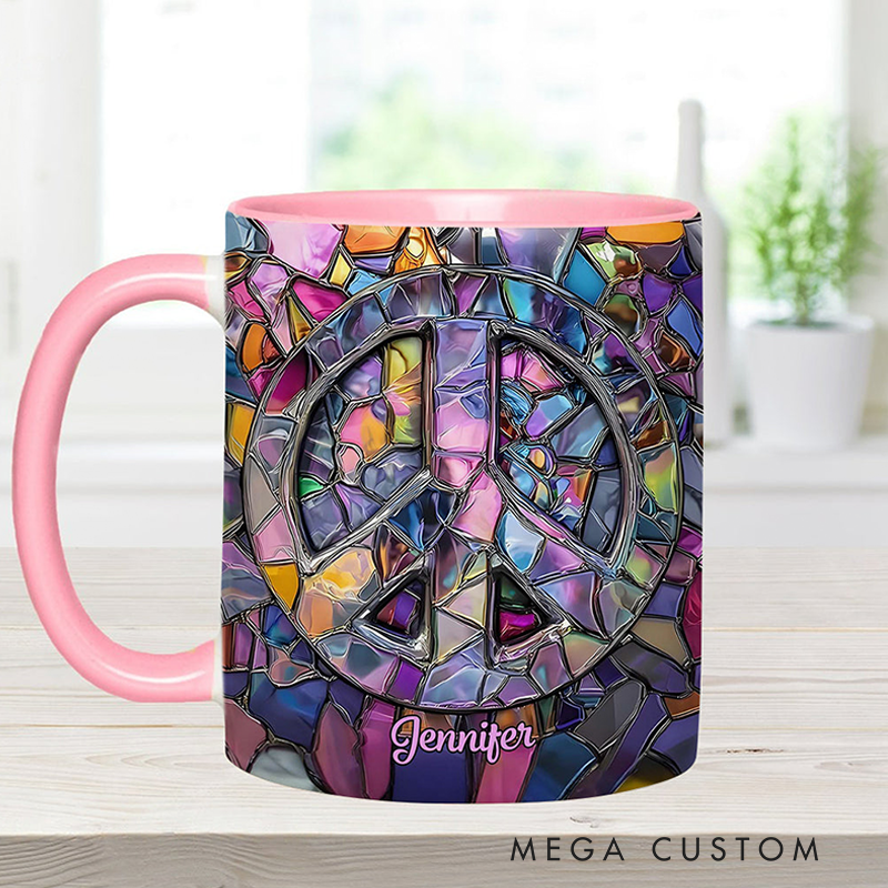 Personalized Hippie Accent Mug Custom Name Hippie Soul Peace Love Mug for Music Lover Gift