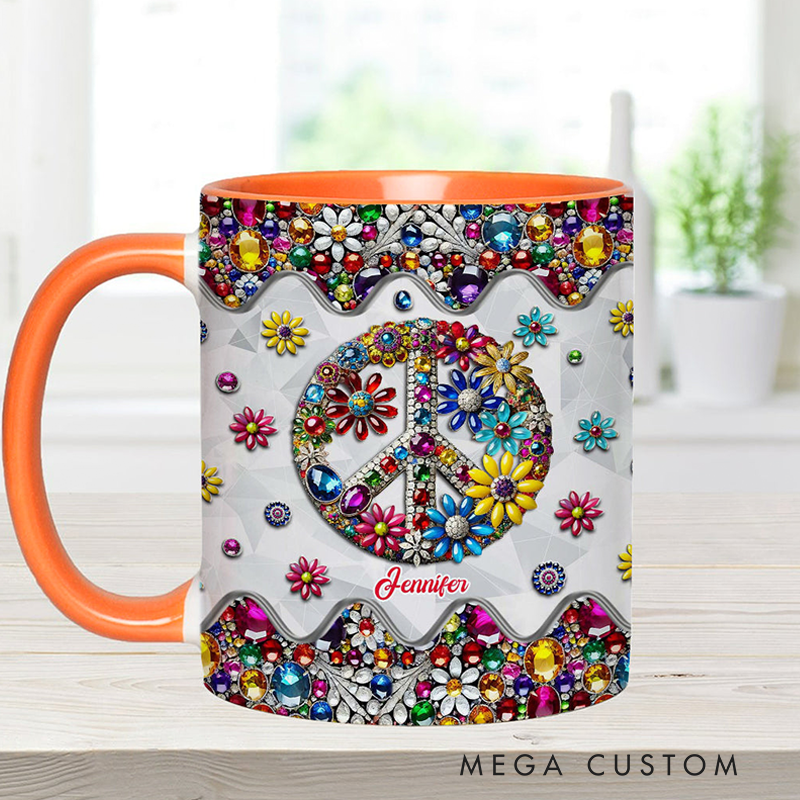 Personalized Hippie Accent Mug Custom Name Colorful Hippie Soul Peace Love Mug for Music Lover Gift