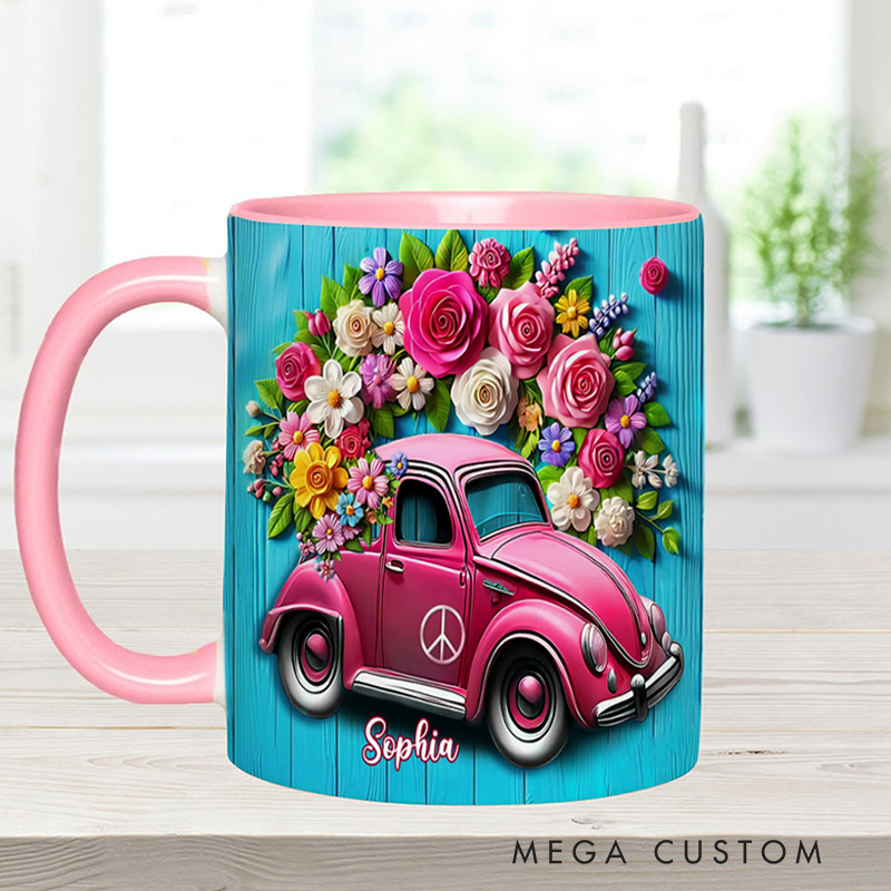 Personalized Hippie Accent Mug Custom Name Colorful Hippie Cars Mug for Music Lover Gift