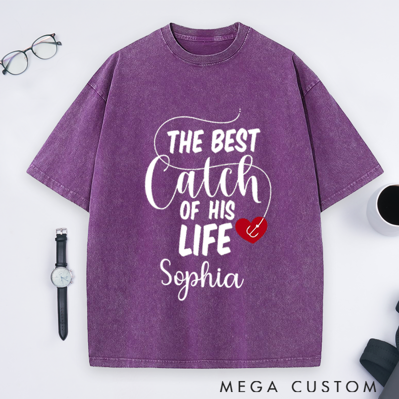 Personalized Couples Fishing T-Shirts Lucky Fisherman and Best Catch Design Custom Name Perfect Gift for Couple Husband Fishing Lovers and Outdoor Adventures