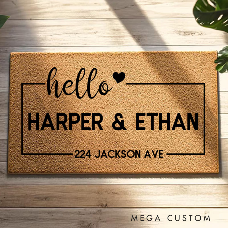 Personalized Hello Custom Couple House Doormat Durable Coir Rug Decorative Accent For Entryways Housewarming Or Wedding Gifts