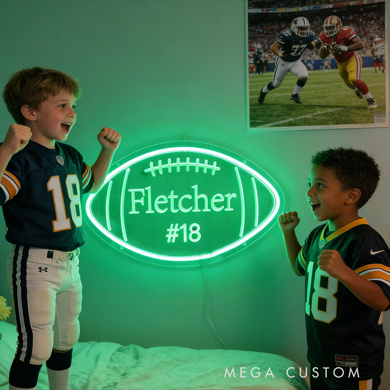 Personalized Football Neon Sign with Custom Name and Jersey Number for Football Fans