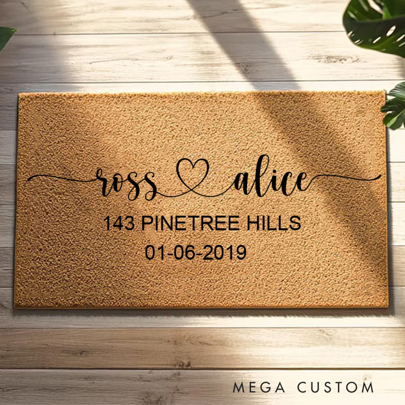 Personalized Couple Doormat Custom Heart Design Durable Coir Welcome Mat for New Home Entryway Romantic Housewarming Gift for Couples and Newlyweds