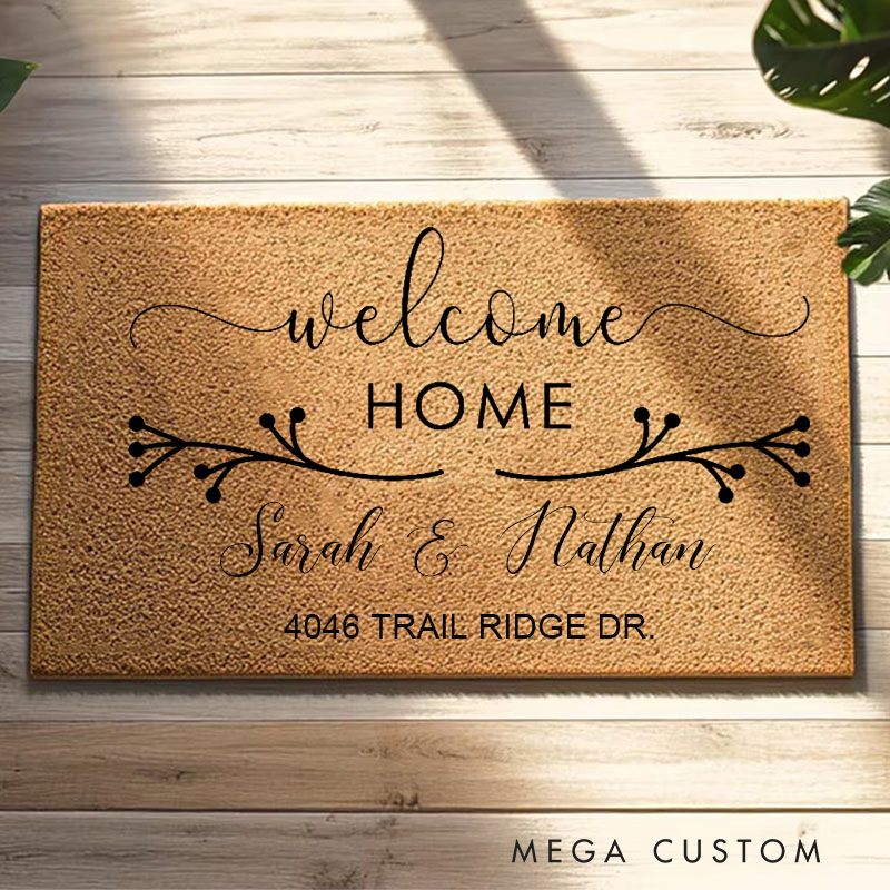 Personalized Welcome Home Doormat Custom Couple Design Durable Coir Rug for Entryway Romantic Housewarming Gift for New Homeowners and Newlyweds